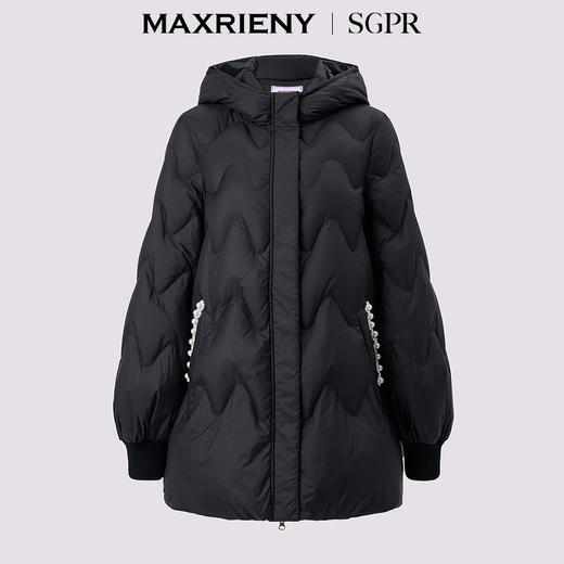 【商场同款】MAXRIENY钉珠织带收腰羽绒服24冬新款保暖外套中长款(货号:MS85DC752) 商品图4