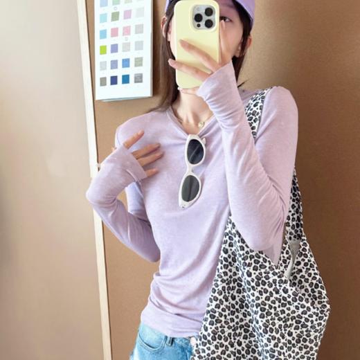 【OSMICARMIN露指款樱花淡雾紫打底衫】柔软舒适 微透设计 叠穿单穿都好看 商品图1