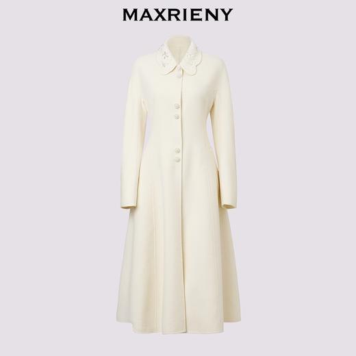 MAXRIENY极简赫本风绵羊毛大衣女24秋新款法式复古中长款伞摆外套(货号:MS85CT765) 商品图4