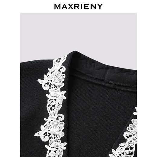 MAXRIENY法式复古v领针织外套蕾丝拼接25秋款收腰修身长袖上衣女(货号:MF86JA518) 商品图1
