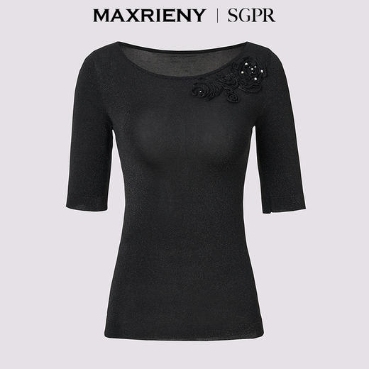 MAXRIENY【商场同款】2025夏季新款手工盘花修身百搭显瘦上衣针织衫(货号:MU86SW008) 商品图4