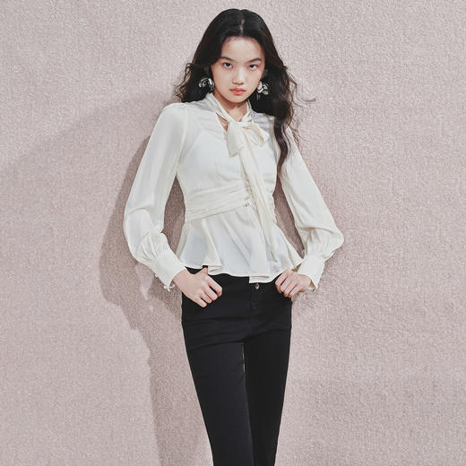 MAXRIENY优雅气质系带2025春夏通勤职场雪纺衬衫修身显瘦上衣女 商品图2