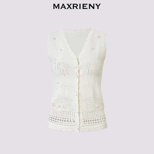 2025夏马夹MAXRIENY波嬉风宽松v领毛针织马甲25夏款波西米亚风(货号:MF86VE252) 商品图4