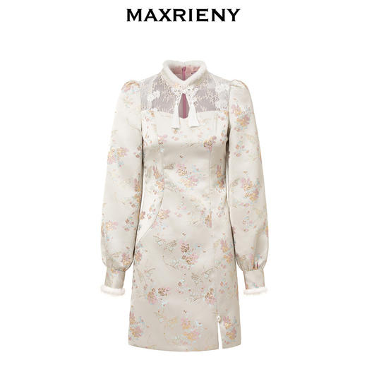 MAXRIENY新中式盘扣国风改良旗袍设计感印花修身显瘦秋冬连衣裙(货号:MS88DR512) 商品图4