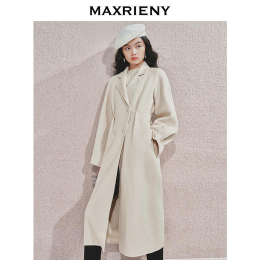 MAXRIENY极简绵羊毛大衣收腰藏肉24冬新款女装廓形毛呢过膝中长款(货号:MS85CT506) 商品图1