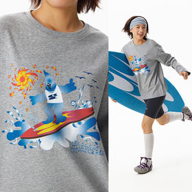 CryingCenter 泪仔冲浪插画 圆领中花灰长袖休闲百搭T恤 哭喊中心