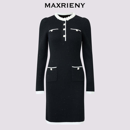 MAXRIENY千金名媛风连衣裙24冬新款精致法式小香风针织裙子收腰(货号:MS85DR766) 商品图4