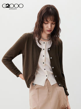 G2000【假两件叠穿/商场新款】女装FW25柔软舒适长袖针织开衫外套56276301