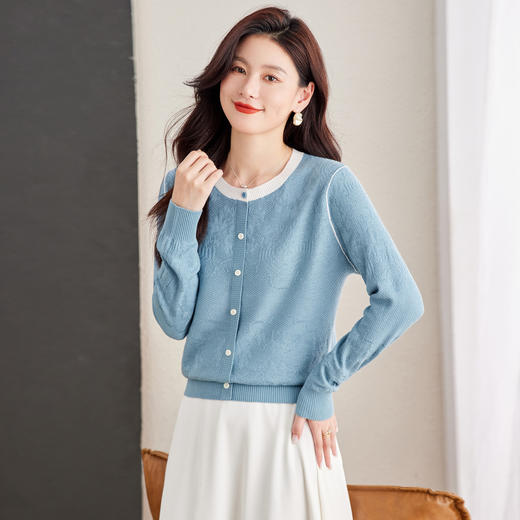 圆领拼色针织衫，洋气减龄小个子休闲毛衣打底上衣CC-16-9511 商品图1