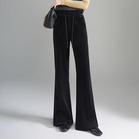 XBMY-F550时尚高腰金丝绒微喇裤女秋季2025年新款简约气质轻熟风女士喇叭裤