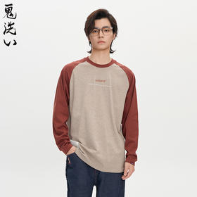 ONIARAI/鬼洗黑标Logo绣花拼布牛角袖长袖常规T恤 A240014