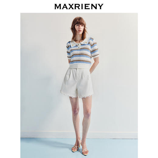 MAXRIENY【商场同款】精致日常感高腰蕾丝钉珠拼接高腰阔腿休闲短裤(货号:MF86PA004) 商品图1