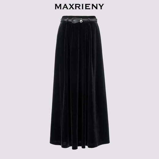 MAXRIENY浪漫复古感A字丝绒半裙24冬新款法式赫本风高腰长裙修身(货号:MS85SK509) 商品图4