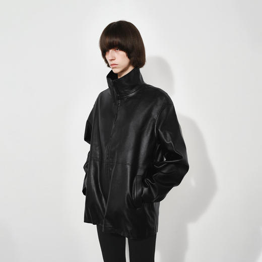 NUTH黑色宽松廓形pu皮夹克中长款拉链皮衣外套女 商品图5