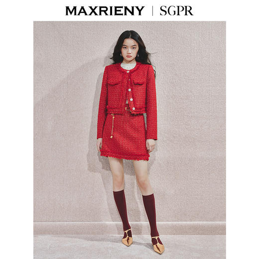 MAXRIENY2025秋冬新款新年红系列千金名媛小香风复古气质短外套(货号:MS85JA758) 商品图1