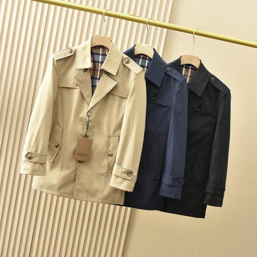 Burberry巴宝莉2025男士秋季经典格子修身休闲中长款风衣外套 商品图1