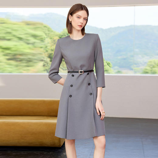 IWY/气质灰色西装连衣裙女秋季新款通勤七分袖职业西服裙子Q1468 商品图2