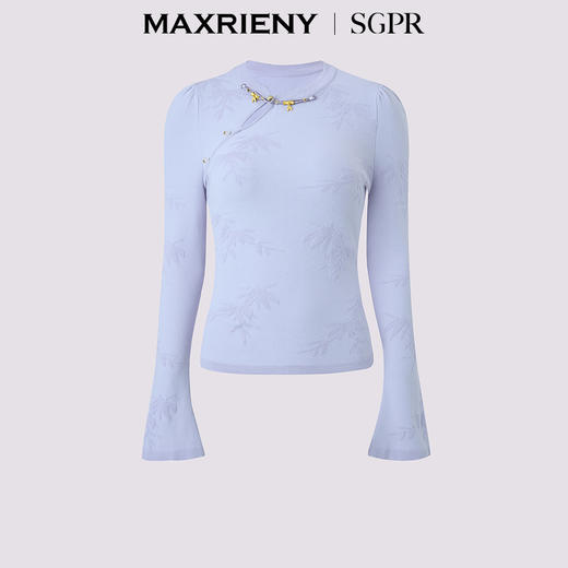 MAXRIENY雪竹衫贵雅新中式套头针织衫女24秋修身显瘦中式盘扣上衣(货号:MS85SW515) 商品图2