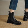 阿么手工女鞋真皮方头舒适切尔西靴2025新款短筒气质高跟单靴6CM 商品缩略图1