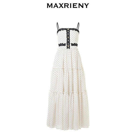 玛克门店发货：【黑白优雅主义-商场同款新品】复古风情百褶波点吊带连衣(货号:MC85DR056) 商品图4