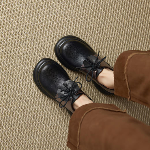 【预售5天】真皮厚底乐福鞋女新款秋冬系带小皮鞋粗跟增高深口单鞋YMT&A3461 商品图3