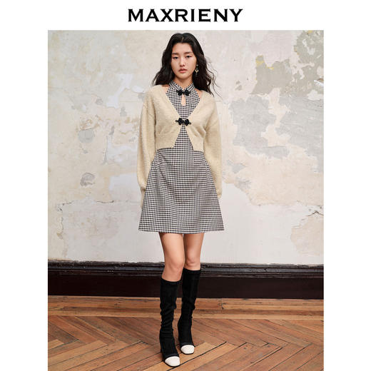 MAXRIENY中式前门襟盘扣开衩毛织外搭针织上衣女(货号:MC88JA576) 商品图0