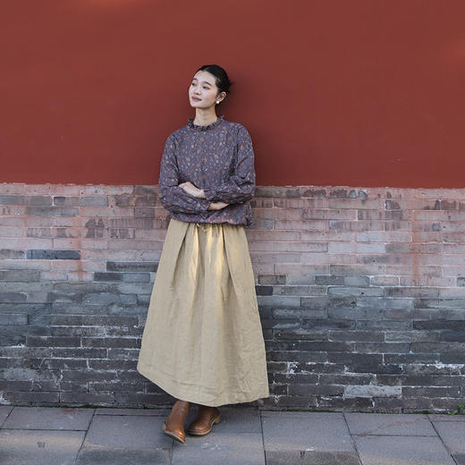 绽放女装567朵/纯棉纹样提花设计感木耳边抽绳长袖衬衫女秋冬新款 商品图1