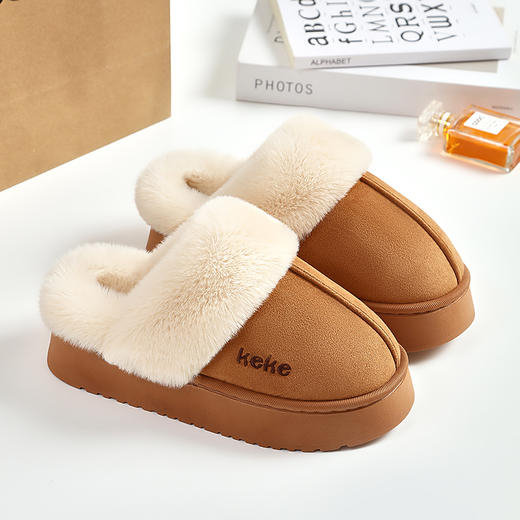 「加购2双自动减为53.9元」窠窠良品 时尚包头厚底毛茸茸棉拖 保暖舒适 柔软亲肤 冬季居家好物 KK530 商品图7