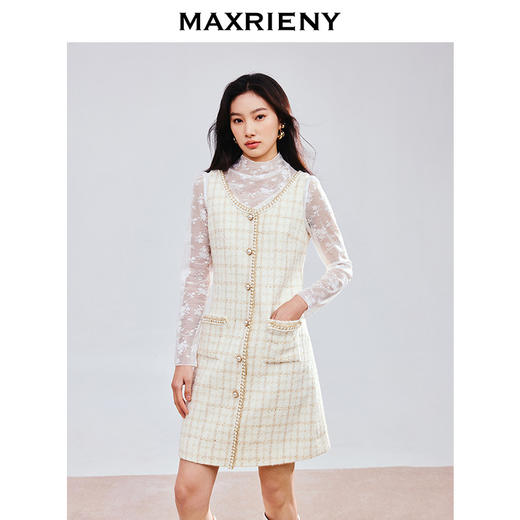 MAXRIENY千金小风连衣裙名媛高级气质25春季新款收腰显瘦温柔裙子(货号:MS85DR779) 商品图0