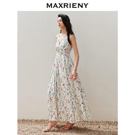 MAXRIENY【商场同款】法式城市度假风绑带精致深V高级碎花连衣裙(货号:MC85DR084) 商品图1