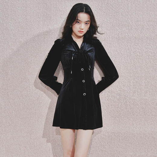 MAXRIENY法式复古感连衣裙新经典赫本风裙子收腰修身 商品图0