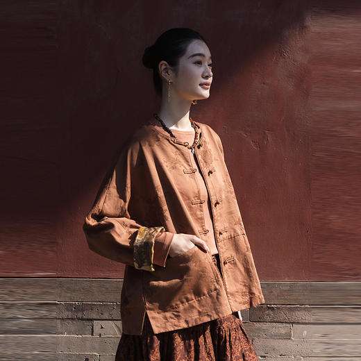 绽放女装587朵/中式提花设计感盘扣文艺圆领宽松百搭长袖短外套女 商品图3