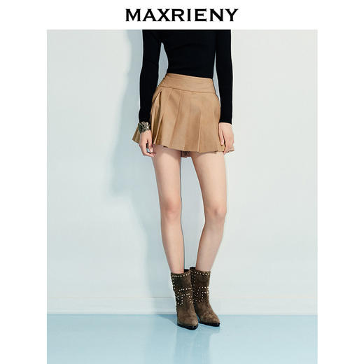 【商场同款】MAXRIENY复古少女a字百褶半裙25夏款收腰短裙波嬉风(货号:MF86SK269) 商品图0