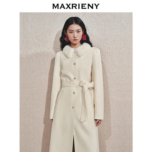 MAXRIENY高级极简米白色绵羊毛大衣中长款24冬新款廓形保暖外套女(货号:MS85CT755) 商品图2