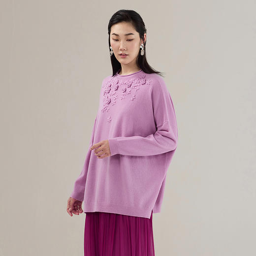 【林栖设计小店】【手工钩花】木槿听风系列绵羊毛毛织上衣绣花2025秋季新款套头毛衣女1953020 商品图1