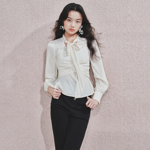 MAXRIENY优雅气质系带2025春夏通勤职场雪纺衬衫修身显瘦上衣女 商品图0