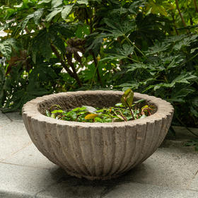 清	石雕瓜棱形赏盆