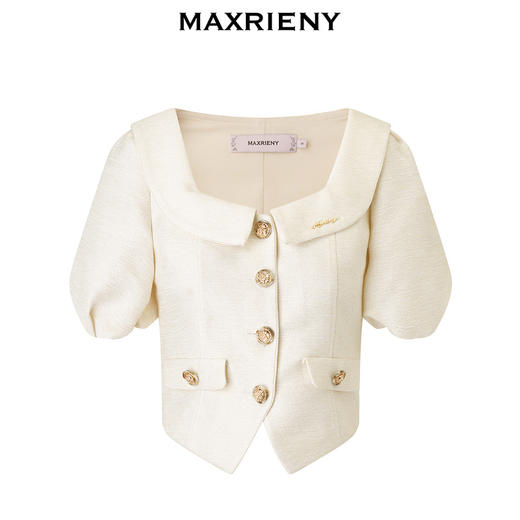 MAXRIENY复古小香风泡泡袖衬衫2025春季新品花纱方领上衣修身显瘦(货号:MS85TP010) 商品图4