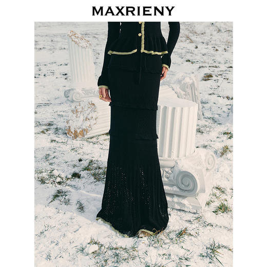 MAXRIENY2024冬季新品法式优雅复古修身显瘦纹理感针织半身长裙(货号:MS85SK754) 商品图0