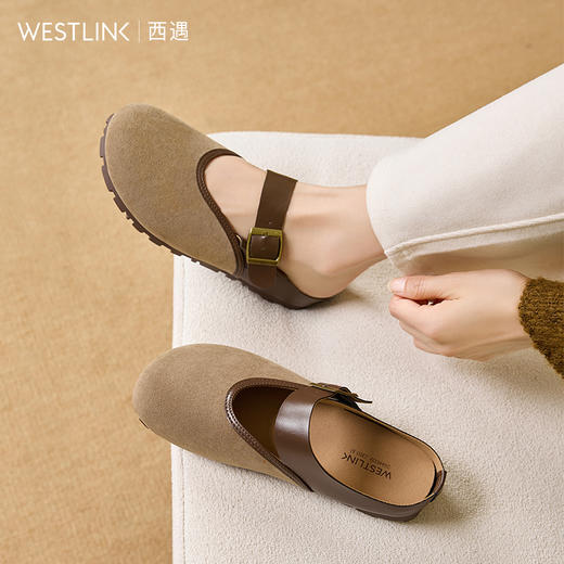 西遇包头半拖鞋女新款日系复古棕色懒人平底穆勒鞋勃肯鞋D0446329 商品图2