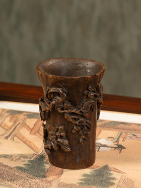 清	沉香木雕梅花纹爵杯