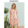 MAXRIENY【商场同款】2025秋季新品优雅度假风波浪边绑带A字雪纺裙(货号:MF86DR261) 商品缩略图0