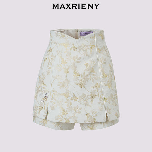 MAXRIENY精致复古感鎏金提花高腰短裤24冬高级气质感修身阔腿裤女(货号:MS85PA756) 商品图4