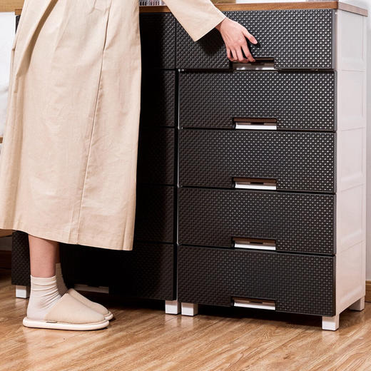 天马（TENMA）宜得利家居 日本进口收纳柜木制天板仿藤编网面抽屉柜塑料五斗柜 商品图4