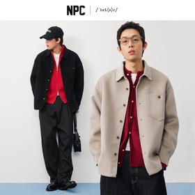 NPC潮牌100%绵羊毛口袋衬衫毛呢外套男落肩翻领挺阔秋冬NP57WC42