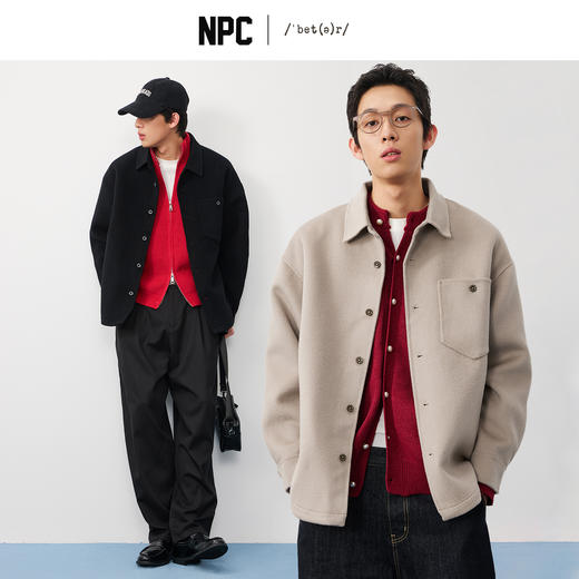 NPC潮牌100%绵羊毛口袋衬衫毛呢外套男落肩翻领挺阔秋冬NP57WC42 商品图0