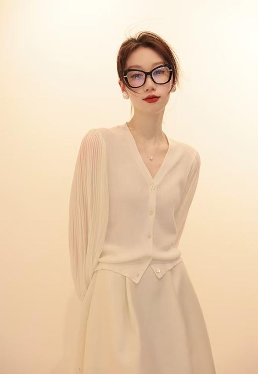 双拼冰丝来赛尔灯笼百褶朦胧纱袖开衫罩衫 商品图2