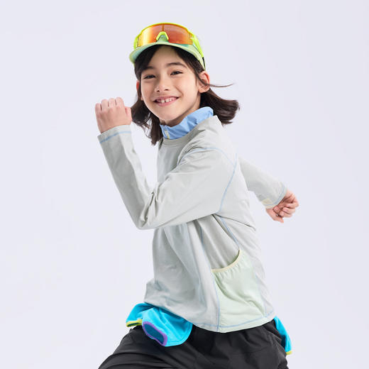 【代发】绿标越野速干T7A抑菌T儿童秋季长袖上衣简约纯色款SUNNYWHITEGreen 商品图2