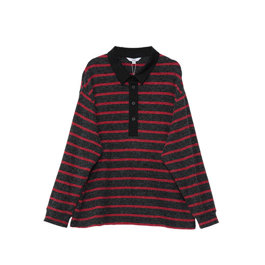 VIMAGE纬漫纪宽松撞色条纹上衣女美式复古polo领T恤2025秋季新款小上衣V2413104 商品图5