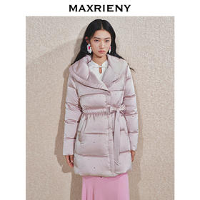 MAXRIENY复古优雅感羽绒服女中长款24冬新款系带收腰烫钻保暖外套(货号:MS85DC762)
